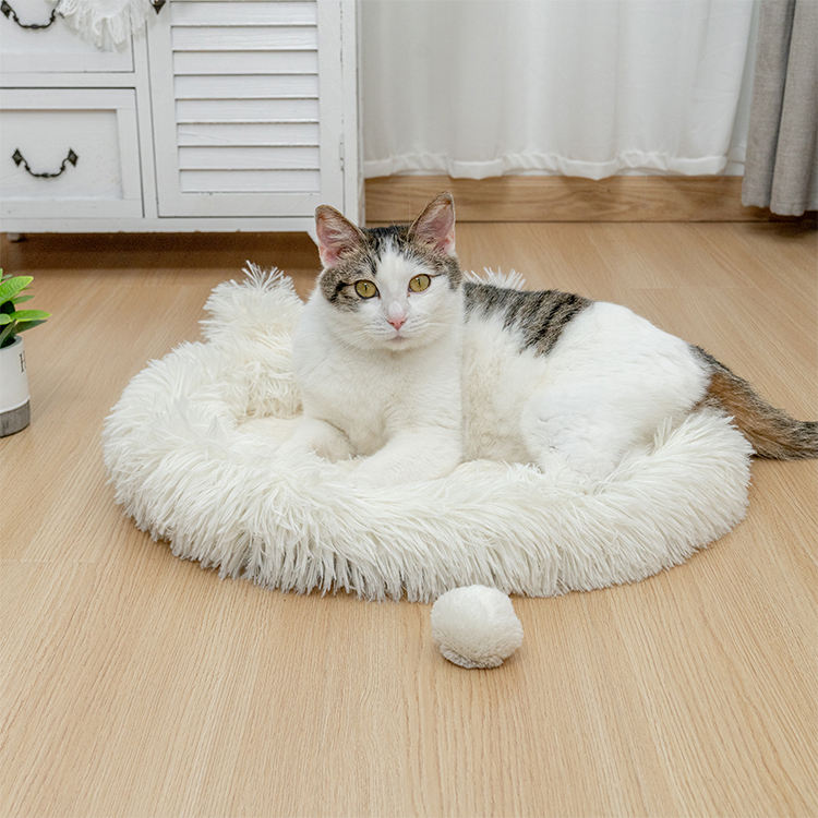 Wholesale Manufacturer Soft Luxury Plush Pet Cushion Round Cat Dog Bed Pet Furniture