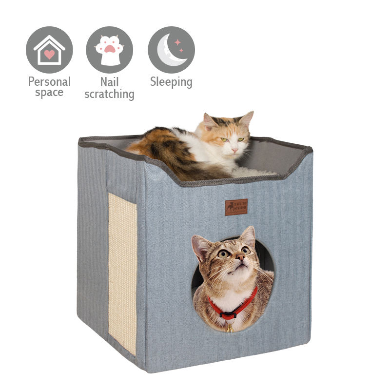 2 In 1 Cat Scratching Toys Foldable Cat House Warm Cat Bed