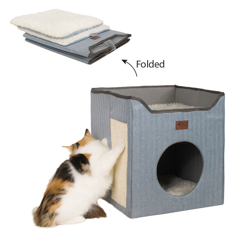 2 In 1 Cat Scratching Toys Foldable Cat House Warm Cat Bed