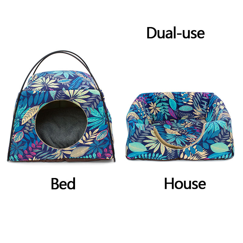 Cat House Leaves Pattern Creative Dual-use Cat Bed All Season Sleeping Bag For Cat Pet