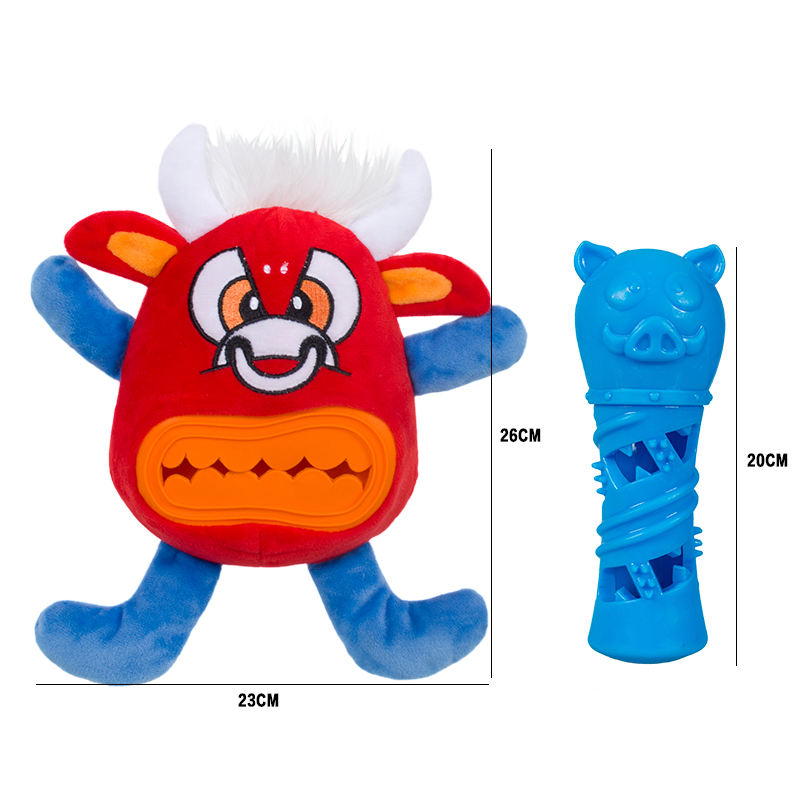 Customized New Design Plush Tpr Leaking Food Pet Toys Set