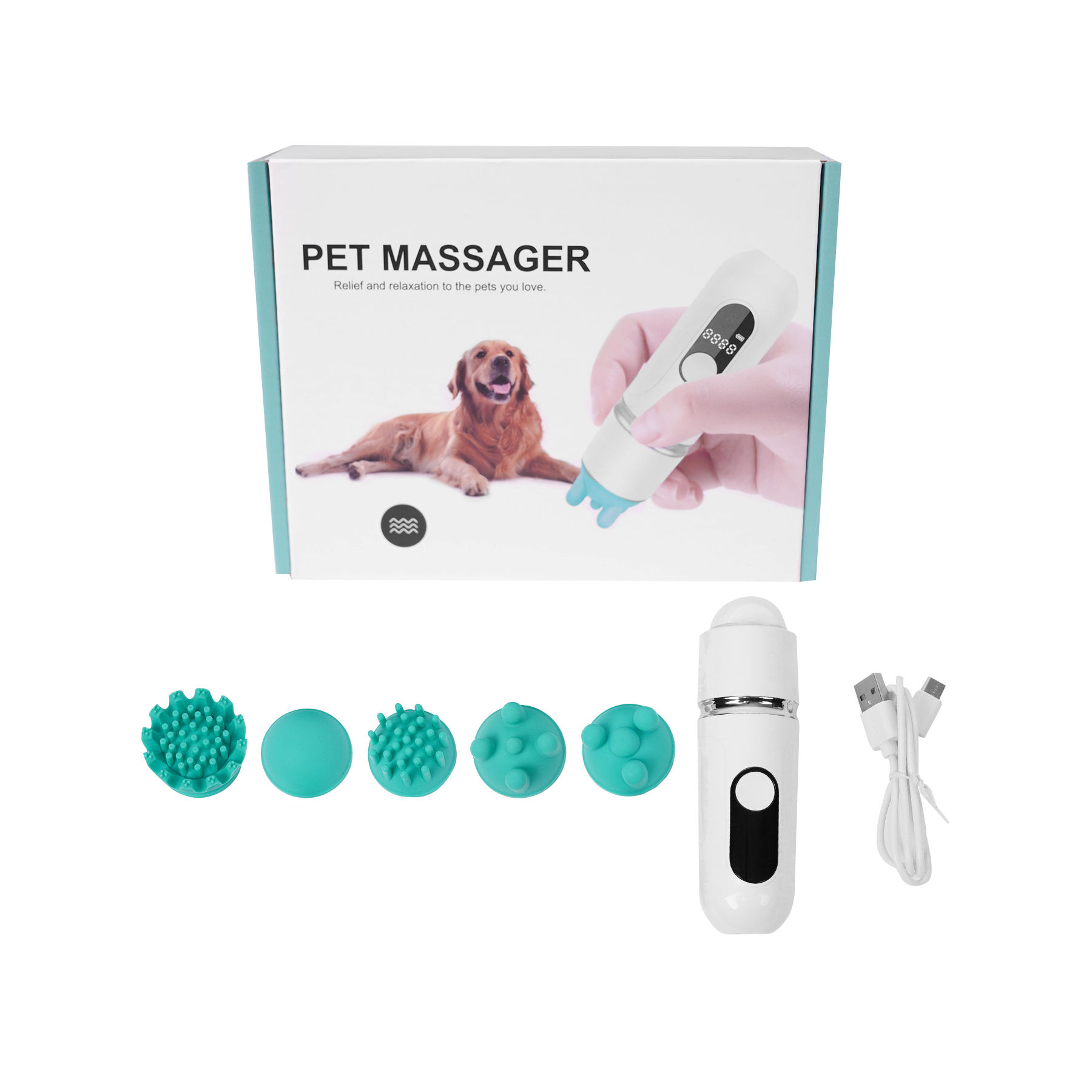 Usb Rechargeable Head Replaceable Relaxing Pet Grooming Tool Pet Massage For Dogs And Cats