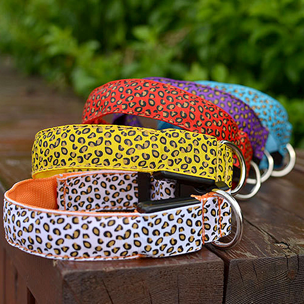 Adjustable Leopard Print Led Light Pet Collar Safety Usb Rechargeable Glowing Dog Collar