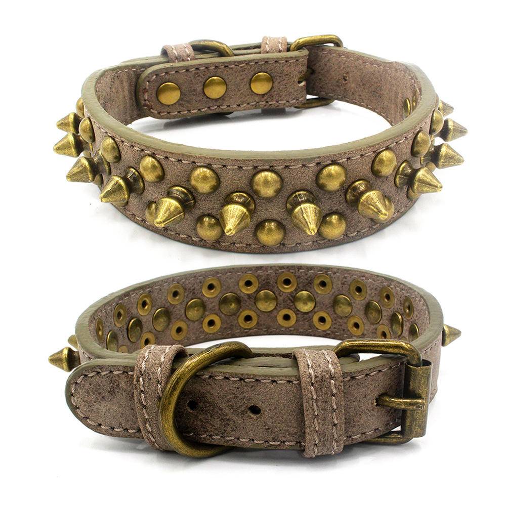 Wholesale Custom Leather Spiked Dog Collar With Rivet Durable Pet Collar For Large Dogs