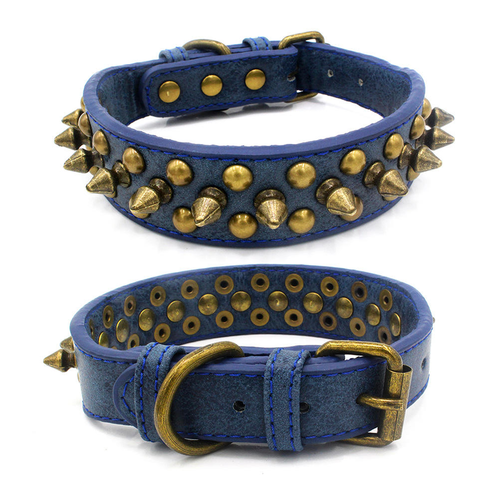 Wholesale Custom Leather Spiked Dog Collar With Rivet Durable Pet Collar For Large Dogs