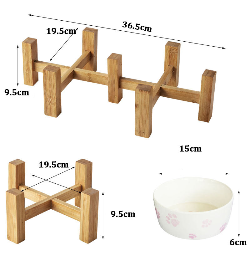 Manufacturer New Design Ceramic Pet Bowls Bamboo Stand Double Pet Bowls For Dogs And Cats