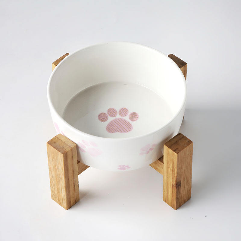 Manufacturer New Design Ceramic Pet Bowls Bamboo Stand Double Pet Bowls For Dogs And Cats