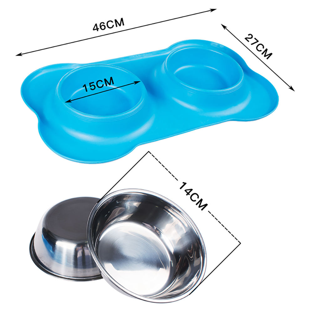 Wholesale Inner Stainless Steel Dog Bowl Feeder Non-slip Silicone Pet Dog Bowls Mat