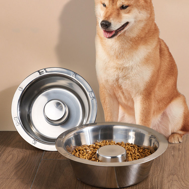 Manufacturer Custom Stainless Steel Anti-choking Metal Pet Slow Bowl