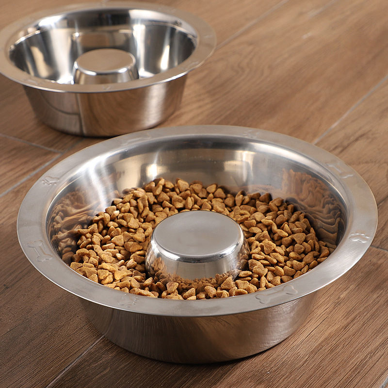 Manufacturer Custom Stainless Steel Anti-choking Metal Pet Slow Bowl