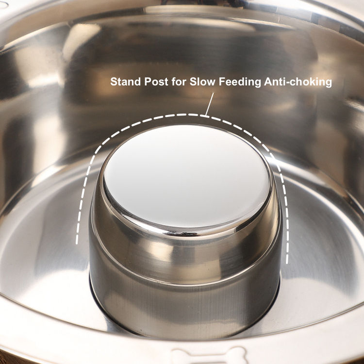 Manufacturer Custom Stainless Steel Anti-choking Metal Pet Slow Bowl