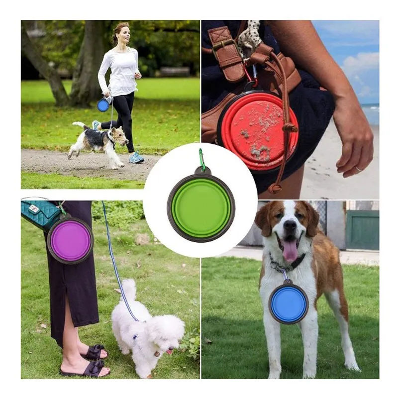 Custom Outdoor Pet Accessories Dog Food Water Travel Feeder Bowl Portable Foldable Silicone For Dogs Silicone Stretch Lids