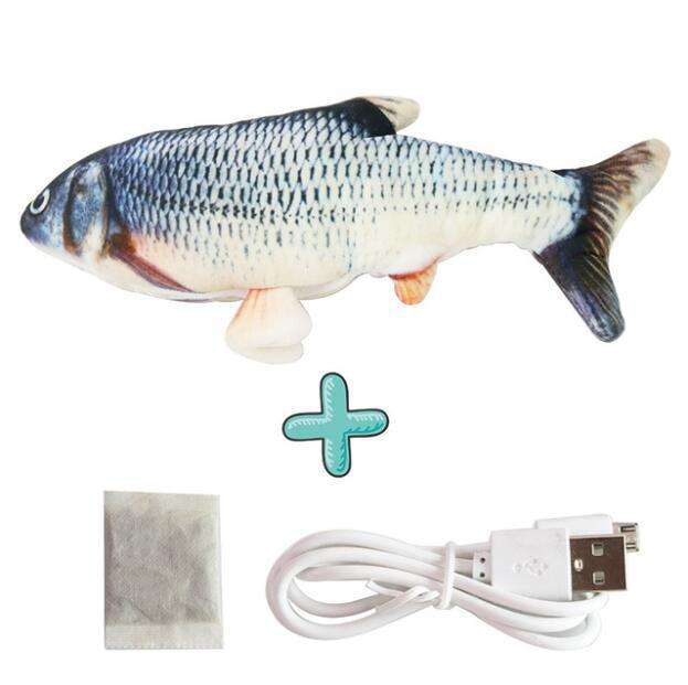 Popular Electric Usb Rechargeable Simulation Interactive Realistic Fish Swing Tail Plush Funny Fish Cat Pet Toy