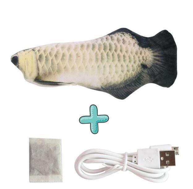 Popular Electric Usb Rechargeable Simulation Interactive Realistic Fish Swing Tail Plush Funny Fish Cat Pet Toy