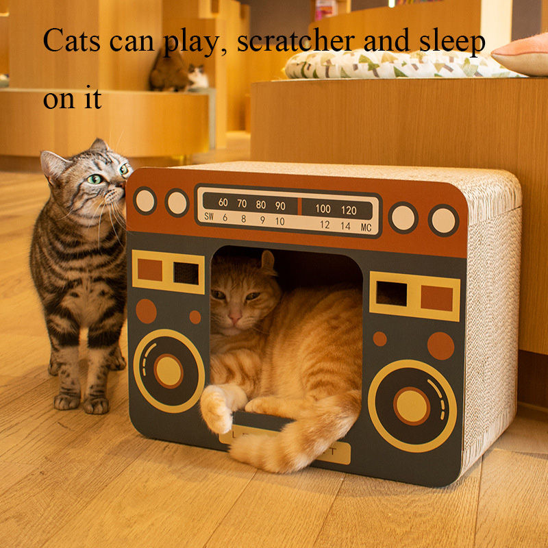 Pet Products 2023 Tv Shape Cat Scratcher Board Grinding Claws Vertical Corrugated Cat House Beds Kitten Scratching Toys