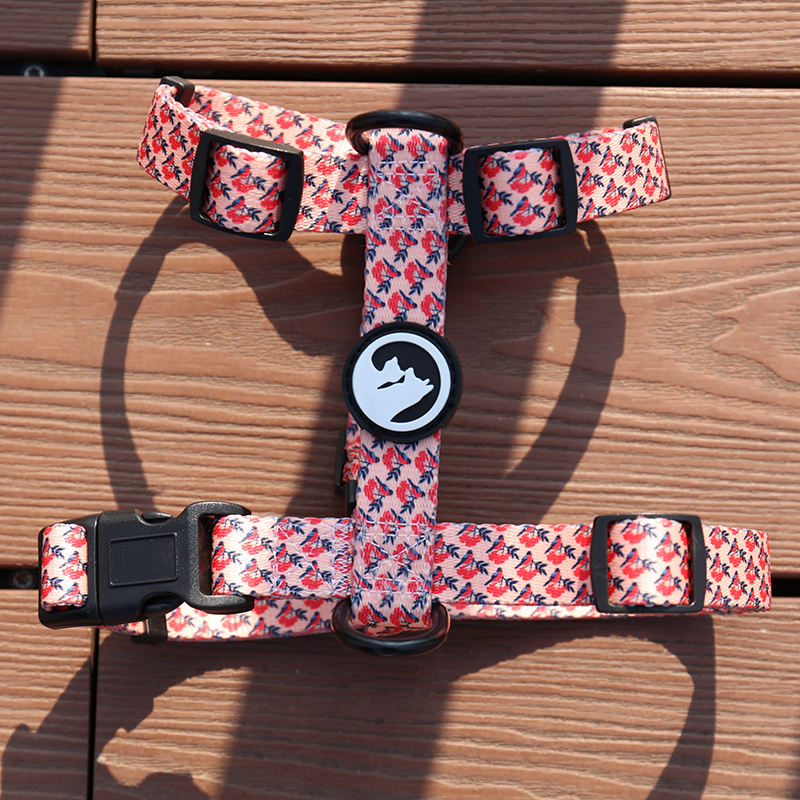 Custom Soft Safe Adjustable Plastic Neck Buckle Polyester Strap Webbing Heated Logo Harness Dog H Shape