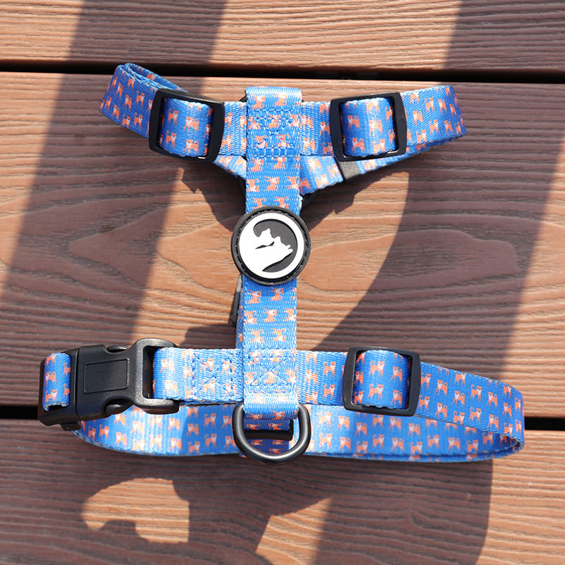 Custom Soft Safe Adjustable Plastic Neck Buckle Polyester Strap Webbing Heated Logo Harness Dog H Shape