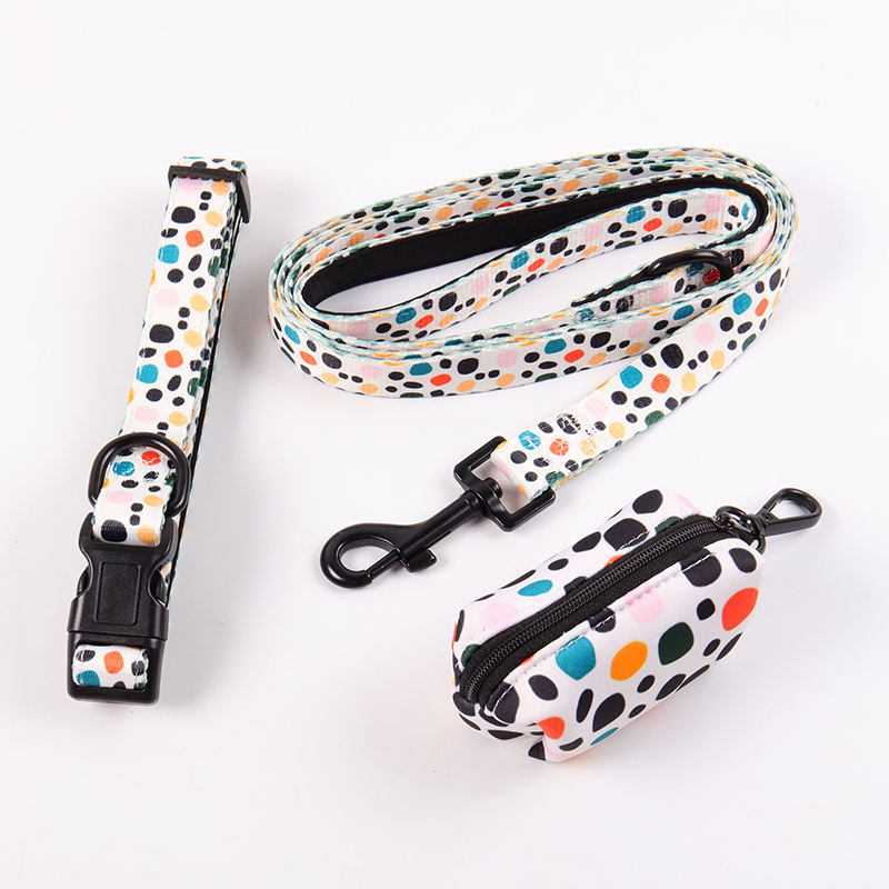 Pets Accessories Custom Adjustable Neoprene Sublimation Printing Dog Bow And Padded Collar Leash Set Luxury