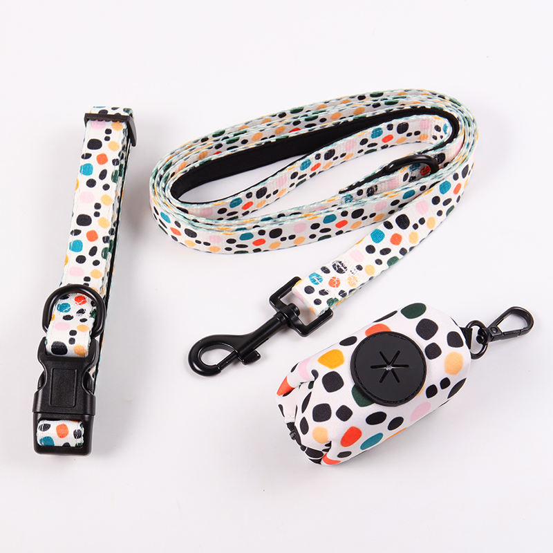 Custom Logo Luxury Neoprene Long Leash Neck Collar Set Poop Waste Bag Holder For A Dog