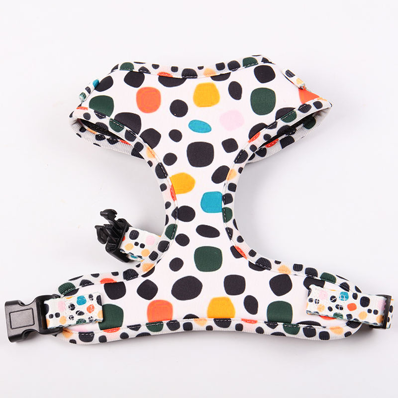 Customizable Adjustable Pet Accessories Padded Long Leash Neoprene Dog Har Neck Collar Pet Harness With Dot Pattern