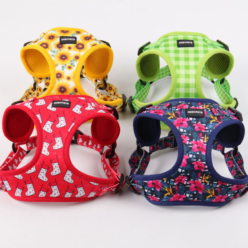 Top Quality Adjustable Custom Labels Small Puppy Dog Vest Harness Collar Leash Lead Poop Bag Holder Bandana Bow Tie Full Set