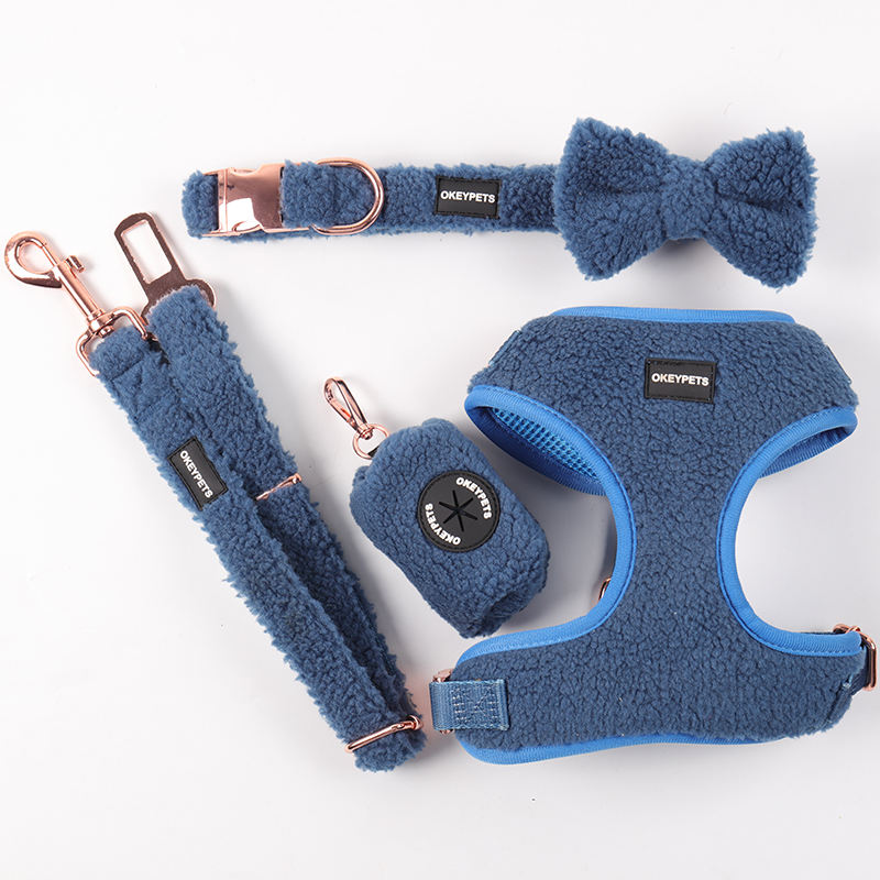 Sherpa Adjustable Blue Collar Leash Poop Bag Holder Dispenser Bow Tie Custom Dog Harness Supplier Personalised Full Set