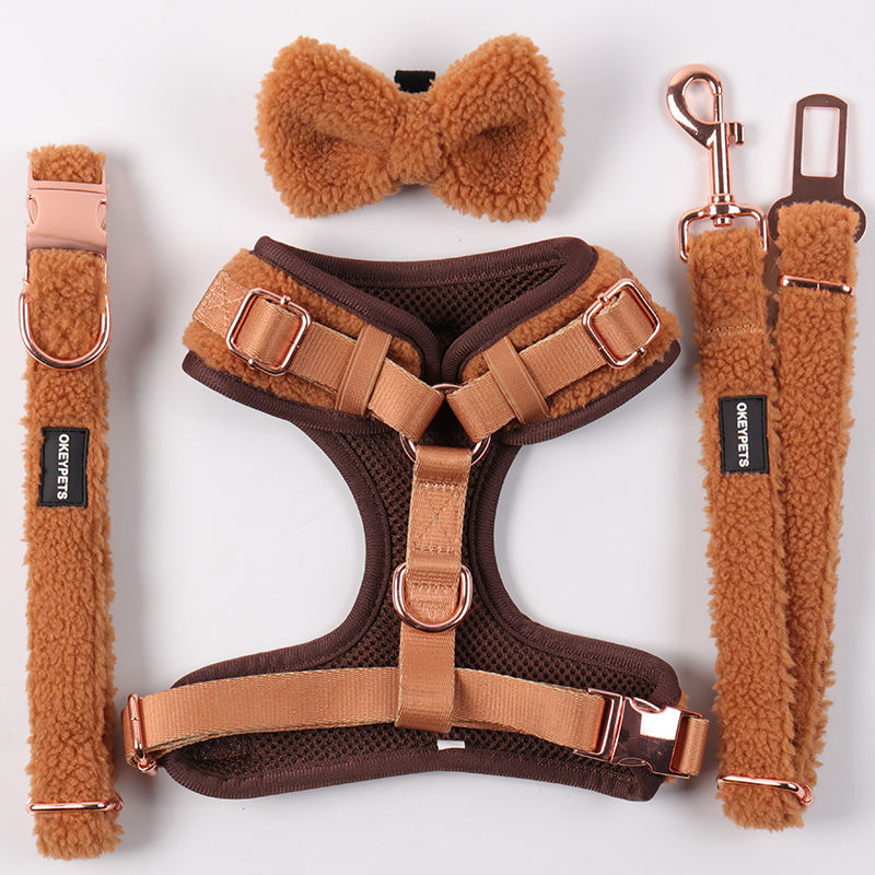 Hot Sale Outdoor Pet Vest Collar Leash Shit Bag Holder Bow Tie Corduroy Thick Mesh Dog Harness Custom Print