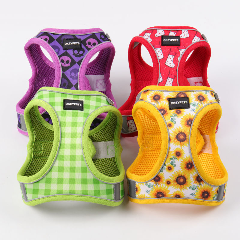 Hot Sale Outdoor Custom Logo Oem Comfortable Neoprene Material Vest Cute Patterned Dog Harness Step In Set