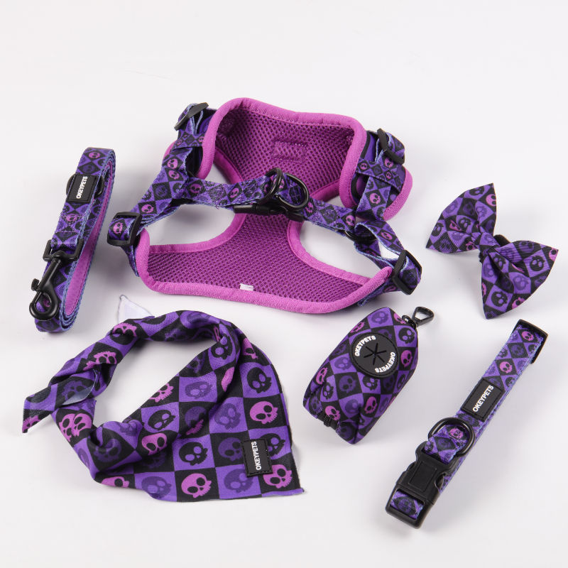 Custom Purple Dog Harness Set Neoprene Adjustable Custom Luxury Step In Dog Harness Set For Small Dog Cat