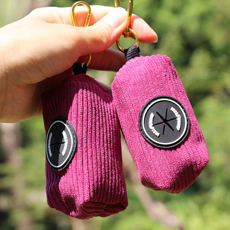 Custom Colors Design Fashion Corduroy Colourful Dog Poop Bag Dispenser Carrier Pet Dog Poop Bag Holder