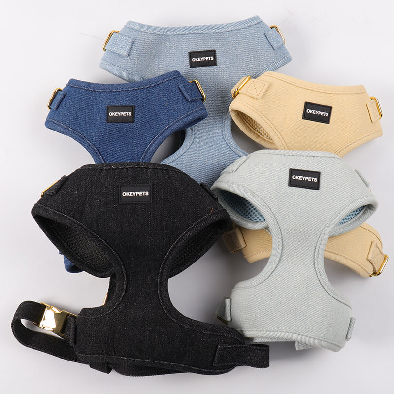 Denim Luxury Dog Vests Fashion Pet Harness Pet Collar Luxury Designer Dog Harness Leash