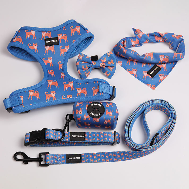 Custom Design Sublimation Personalized Adjustable Pet Backpack Dog Collar Leash Harness Set