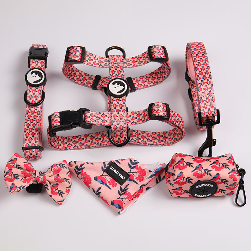 Custom Design Sublimation Personalized Adjustable Pet Backpack Dog Collar Leash Harness Set