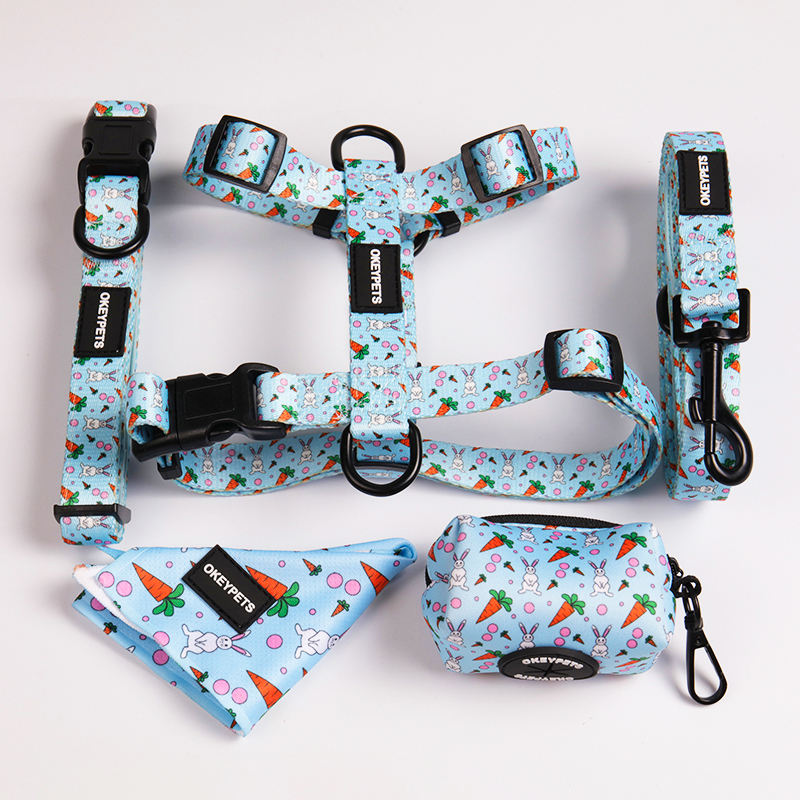 Custom Design Sublimation Personalized Adjustable Pet Backpack Dog Collar Leash Harness Set