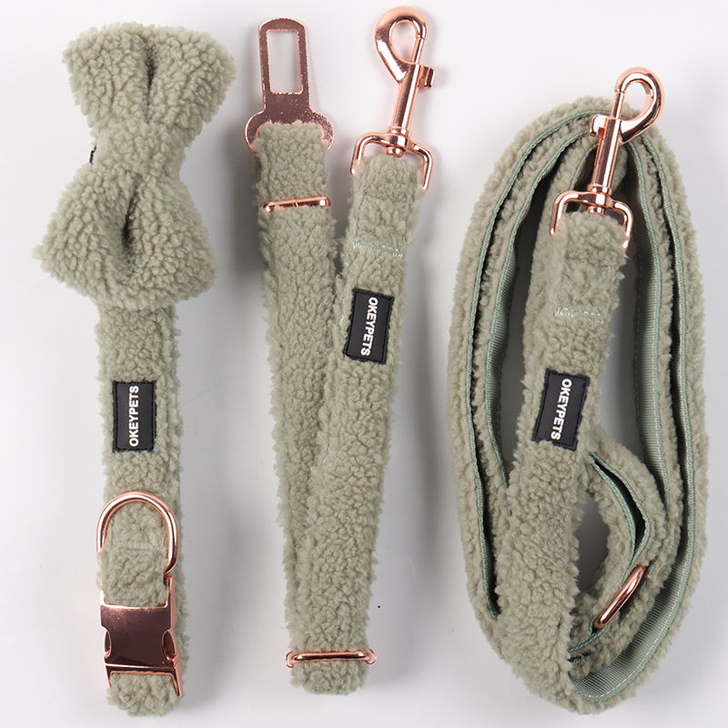 Custom Color Padded Mesh Pet Vest Comfort Green Sherpa Dog Harness Poop Bag Holder Leash Set For Winter