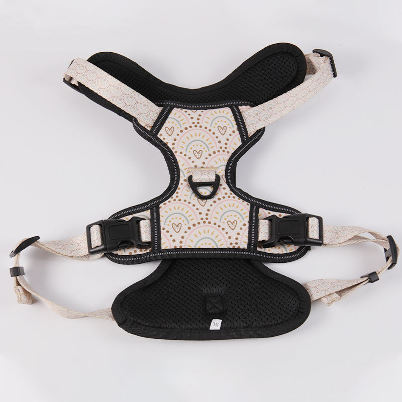 Oxford Nylon Luxury Oem Pattern Designer No Pull Adjustable Big Dog Front/back Leash Clips Harness Vest Set For Large Dogs