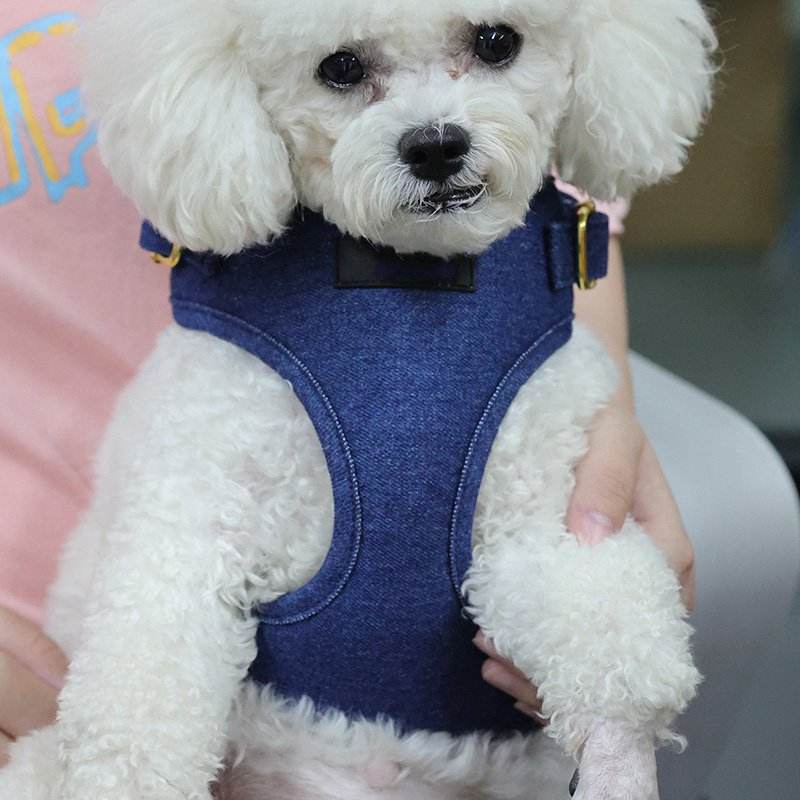 Custom Brand Logo Comfortable Breathable Winter No Pull Neoprene Dog Harness Cute Denim Fabric Dog Harness