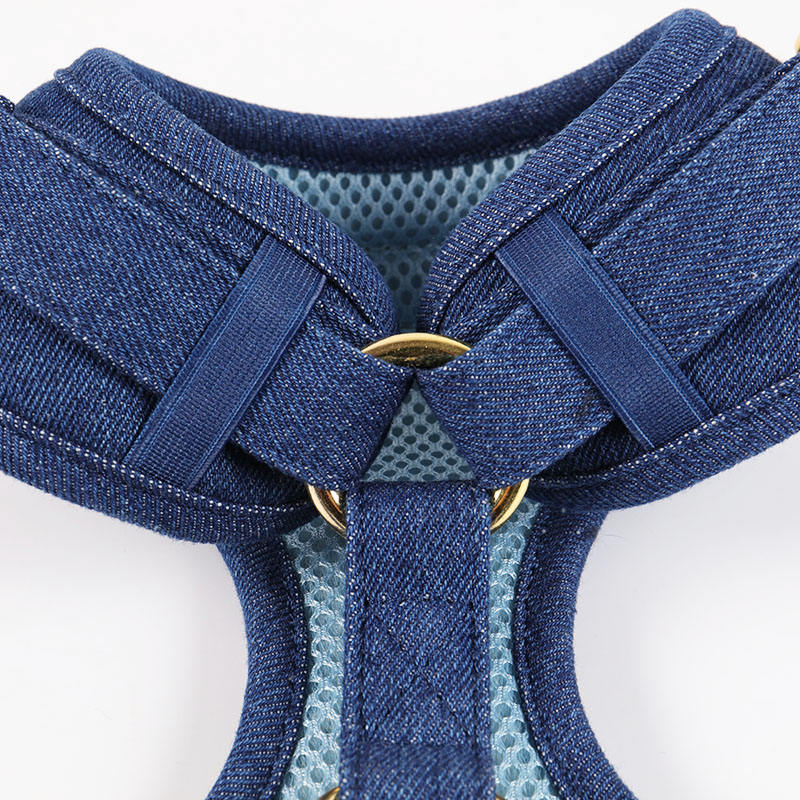 Low Moq Easy Release Custom Design Brand Pet Vest Woman And Hars Sex Denim Dog Pet Harness Set