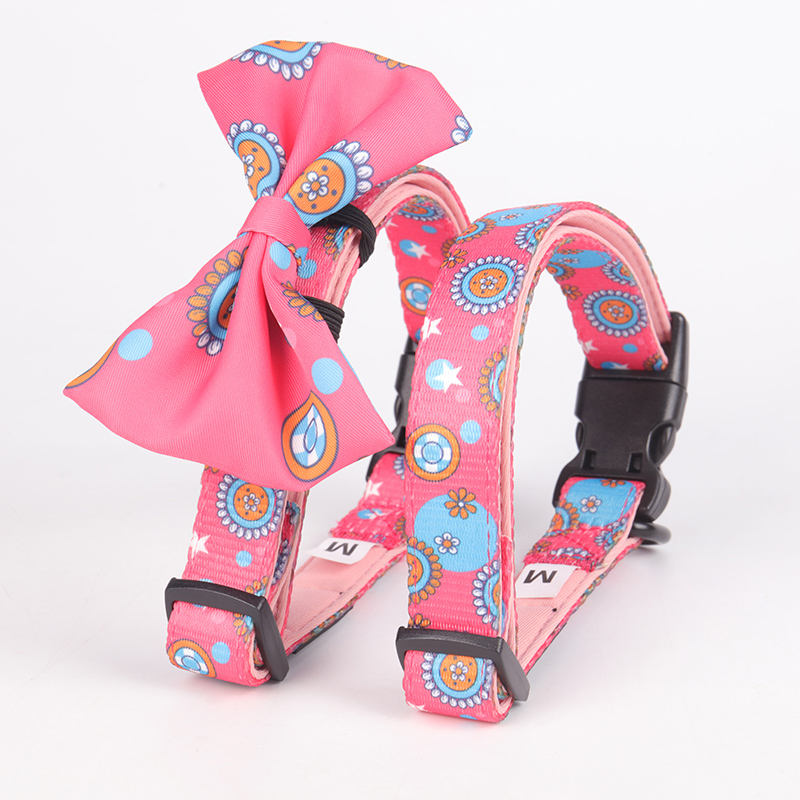 Quality Polyester Customize Quick Release Breakaway Buckle Adjustable Pet Dog Cat Collar With Bow