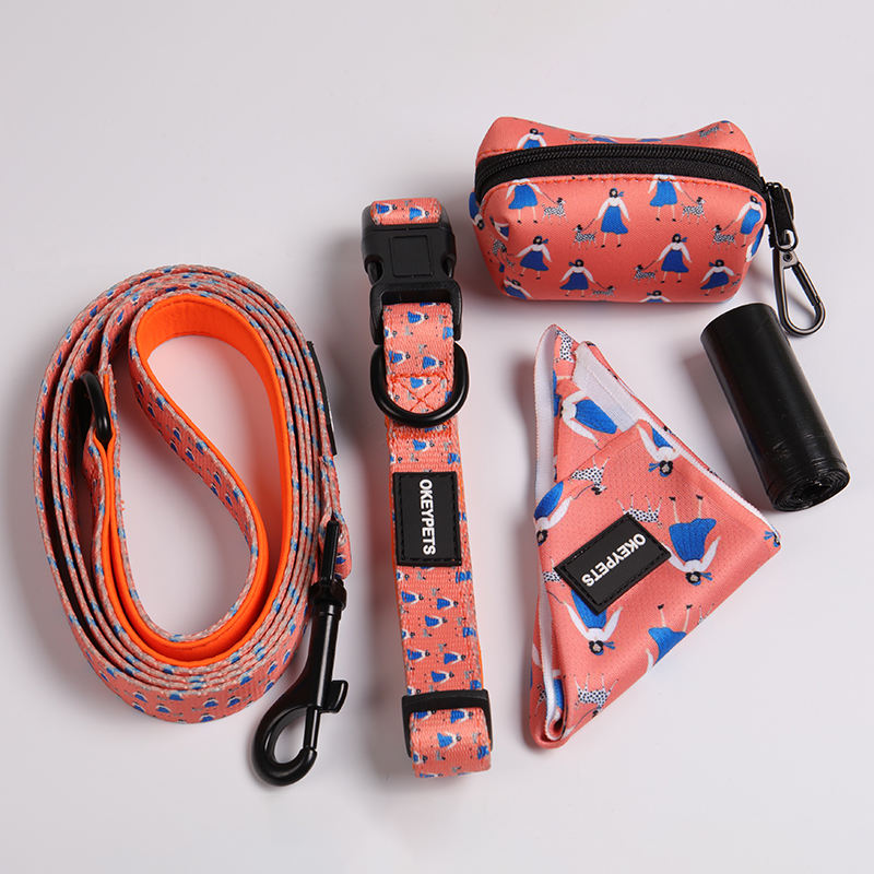 Pet Accessories Oem/odm Luxury Print Colourful Polyester Neoprene Soft Padded Sublimation Dog Harness Set