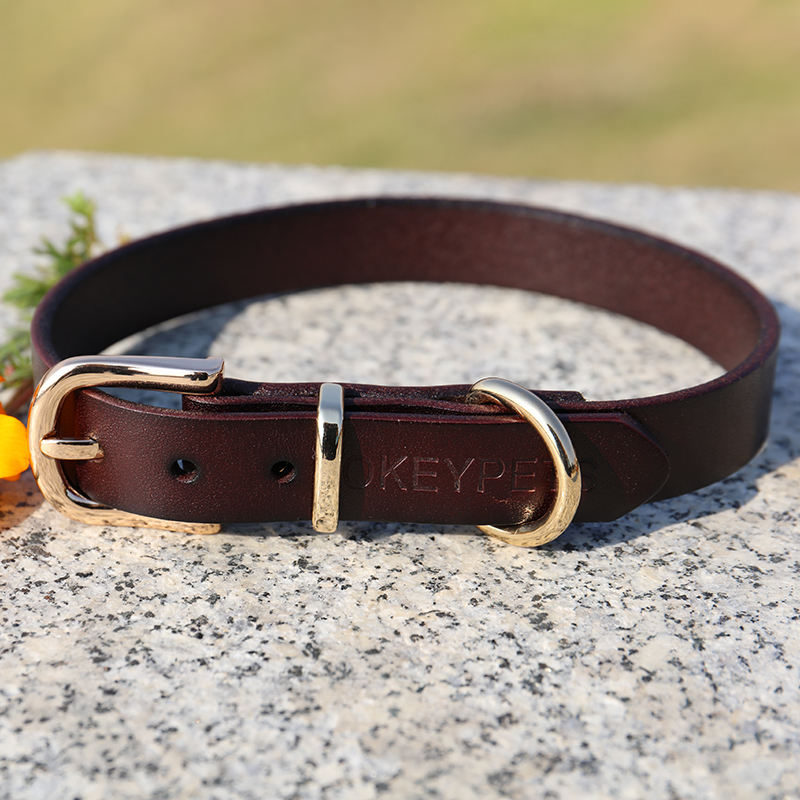 Genuine Leather Alloy Hardware D-ring Hand Stitched Dog Collar Premium Leather Dog Collar