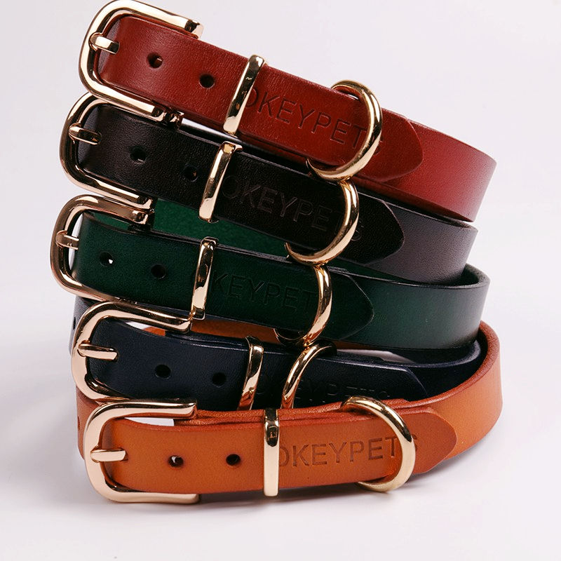 Fashionable All-season Custom Logo Embossed Adjustable Real Leather Pet Collar