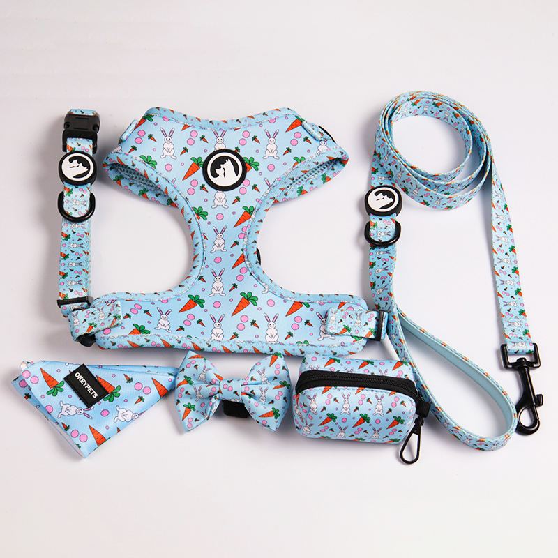 Pet Dog Harness Set Adjustable Soft Padded Neoprene Design Dog Poop Bag Dispenser Dog Harness Leash Set