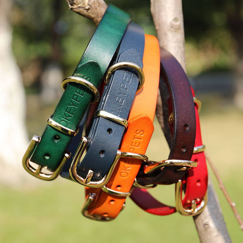 New Arrival Custom Colorful Extendable Embossed Logo Genuine Pet Dog Leather Collar