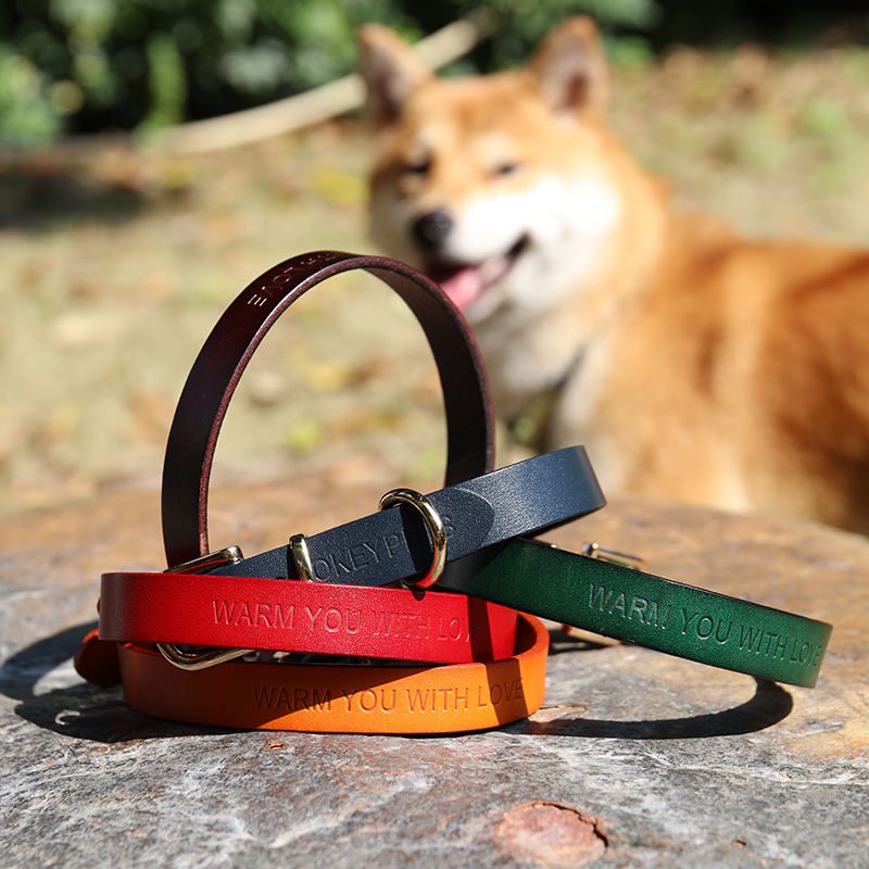 New Arrival Custom Colorful Extendable Embossed Logo Genuine Pet Dog Leather Collar