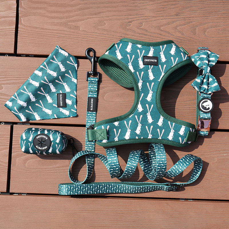 Custom Luxury Personalized Pattern Reversible Breathable Pet Dog Harness Set