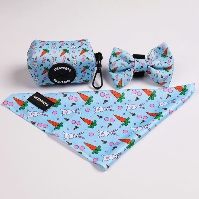 Dog Walking Bag And Harness Set Adjustable Luxury Sublimation Neoprene Blue Dog Harness Set With Plastic Buckle