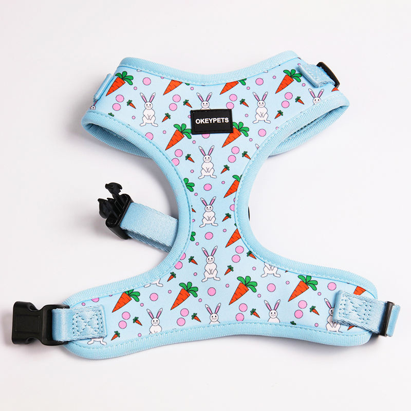 Dog Walking Bag And Harness Set Adjustable Luxury Sublimation Neoprene Blue Dog Harness Set With Plastic Buckle