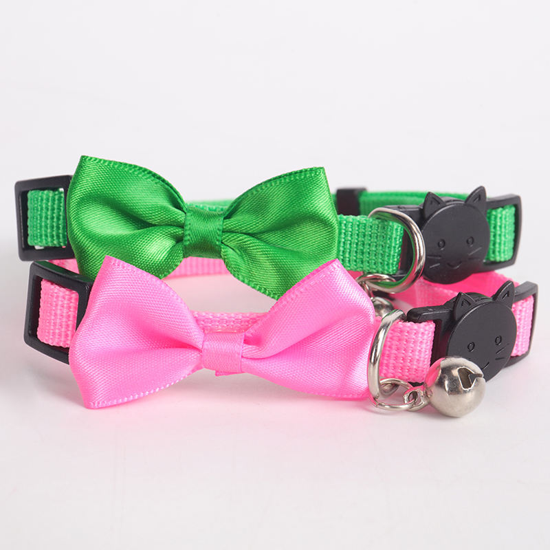 Custom Oem Luxury Cute Comfortable Adjustable Multi-color Pink Cute Small Pet Dog Cat Collar With Bow Bell