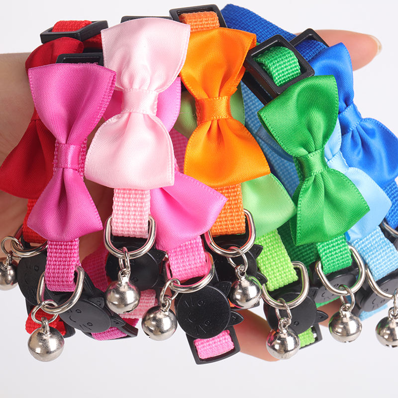 Custom Oem Luxury Cute Comfortable Adjustable Multi-color Pink Cute Small Pet Dog Cat Collar With Bow Bell